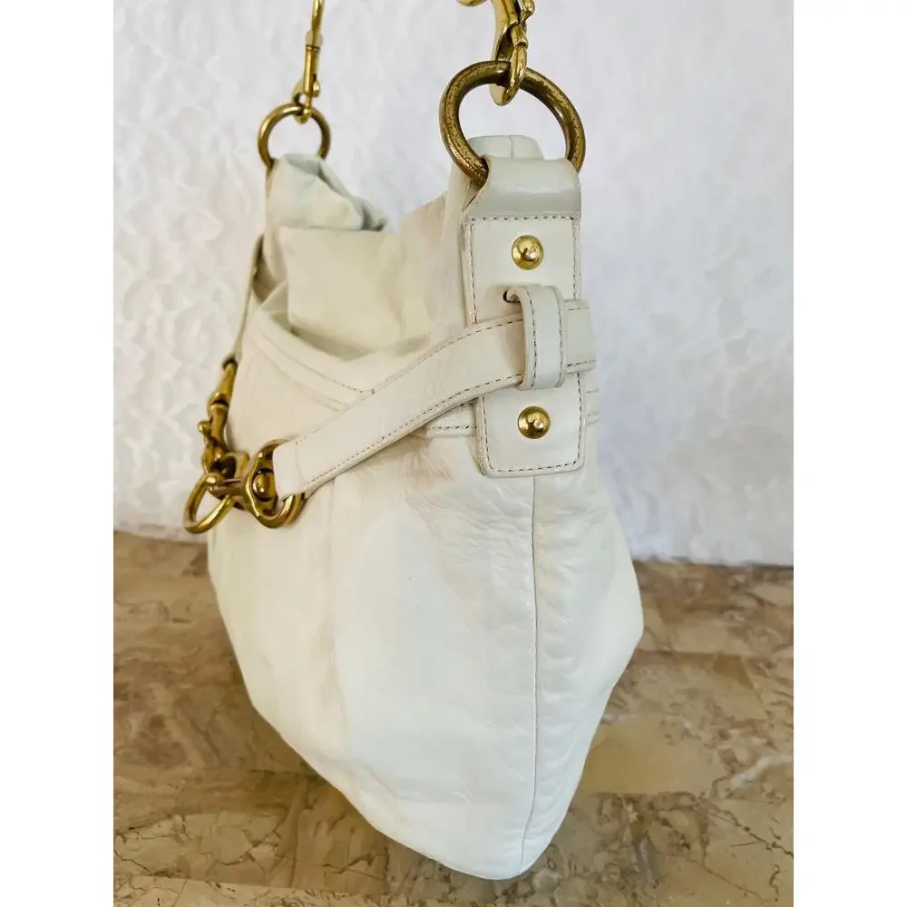 Authentic COACH Hampton white leather stitched Tote F10205 and wallet bundle